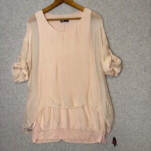 M Made in Italy Women's Small Italian Silk Viscose Tunic Top Blush Pink Roll Tab